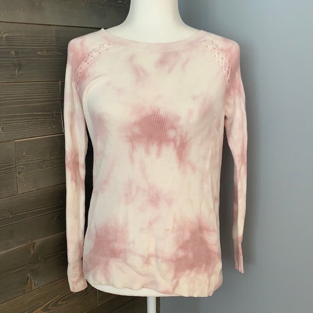 American Eagle Outfitters Pink Tie-Dye Crew Neck Sweater